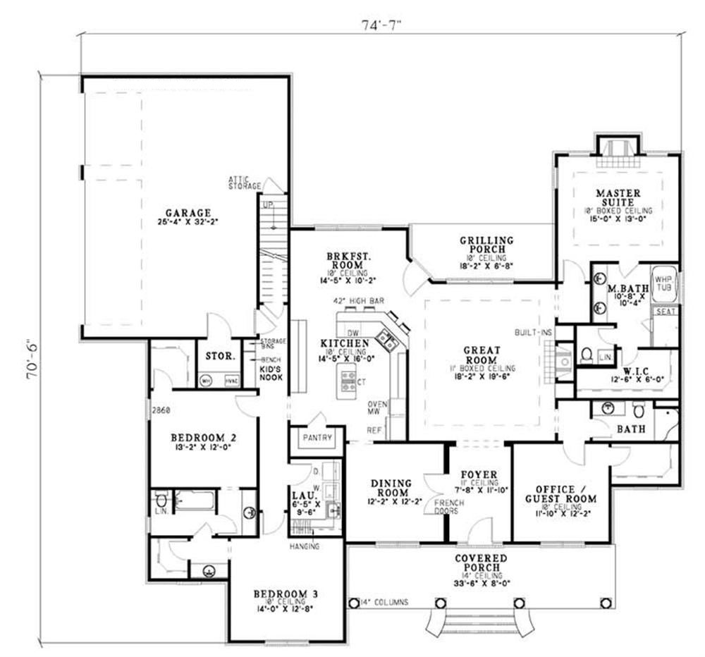 Floor Plan First Story of French Plan #153-1188
